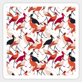 Red and White Stork Birds Seamless Pattern Sticker